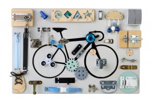 tablica manipulacyjna duża z rowerem, niebieska